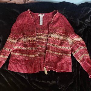 Women's patterned red & pink cardigan